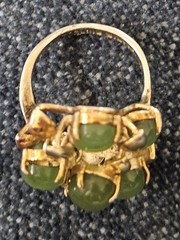 VINTAGE ANTIQUE STERLING SILVER GOLD PLATED JADE STONES CLUSTER RING SZ 5