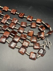 Vintage Red Tiger Eye Natural Stone Sterling Silver Chunky Long Necklace 148 Gr