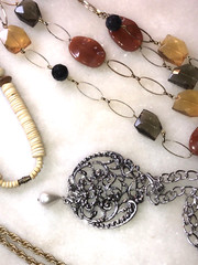 BIG LOT 4 VINTAGE STATEMENT NECKLACES 1970s-1980s-1990s WOOD/METAL/GLASS