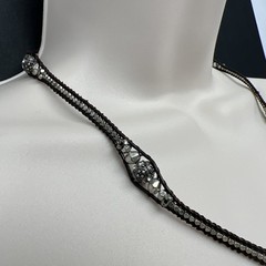 Lucky Brand Woven Brown Silver Tone Bead Necklace Rhinestones 22” Adjusts