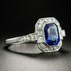 2.50Ct Blue Sapphire Emerald Bezel Set Antique Wedding Ring Solid 14K White Gold