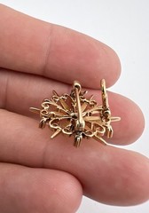 Antique 14K Yellow Gold .25ct Old European Cut Diamond Starburst Brooch Pendant