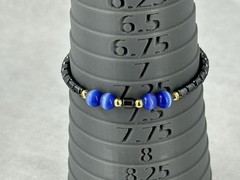 Handmade Bracelet Natural Hematite Deep Blue Glass Cat Eye Beads