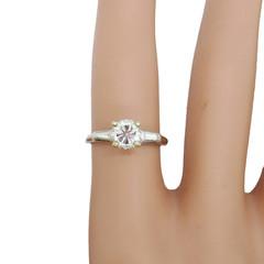 Platinum 1Ctw Round Brilliant Tapered Baguette Solitaire Diamond Engagement Ring