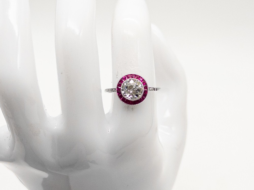 Antique 1920s $15,000 3ct SI H Natural Old Euro Diamond Ruby Platinum HALO Ring
