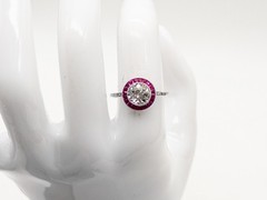 Antique 1920s $15,000 3ct SI H Natural Old Euro Diamond Ruby Platinum HALO Ring