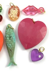Jewelry Lot Vintage Heart Charm Fish Necklace Pendant Lips Cherry Plastic Resin