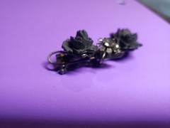 Vintage Juliana D&E Molded Plastic Rhinestone Flower Brooch Pin Mourning Jewelr