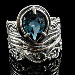 OR PAZ 925 Sterling Silver Vintage Israel London Blue Topaz Gem Ring Size 8