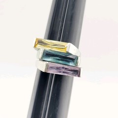 Vtg Ring Set 3pc Sz 6 Multi-color Matching Cubic Zirconia Stackable Jewelry