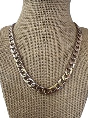 Vintage Gold Tone Cuban Chain Necklace Flat Unisex Lobster Clasp Adj 16″ + 2.5″