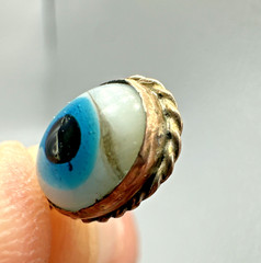 Vtg Victorian? Reversible Evil Eye Blown Glass Gilted Brass Good Luck Pendant
