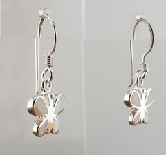 VTG 925 MOP Butterfly Earrings 1in Drop Sterling Silver Mother of Pearl Inlay