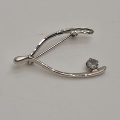 Sterling 925 Wishbone Brooch 1.25in Clear Stone Accent 2.41g Vintage