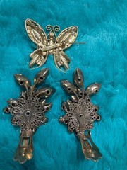 Vintage Butterfly Rhinestone Brooch Pin & Clip-On Earrings Set Purple Clear Gold