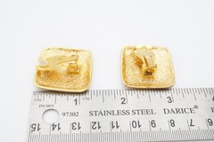 Vintage Clip On Earrings Gold Tone Red Enamel