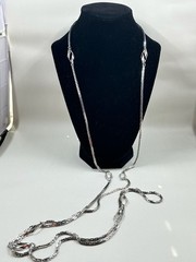 Napier Silver Tone Long Chain Necklace with Diamond Shape Links