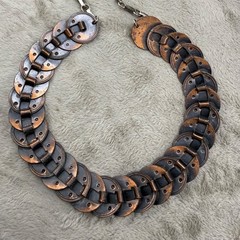 Vintage Copper Necklace Clip On Earrings Set Faux Coin 17”