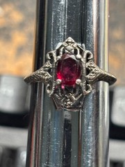 Vintage AVON NV Nevada Silver 925 AMETHYST Ornate Filigree GOTHIC RING sz 8