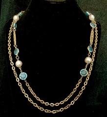 5 PIECE GOLDTONE & BLUE TOPAZ SET, 28” SWAROVSKI CRYSTAL NECKLACE RING ETC 6-154