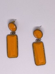 Vintage Art Deco Orange Lucite Dangle Earrings Gold Tone Geometric Statement