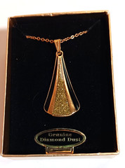 Vtg Art Deco Genuine Diamond Dust Necklace & Clip Earring Set, Gold Plated, NIB