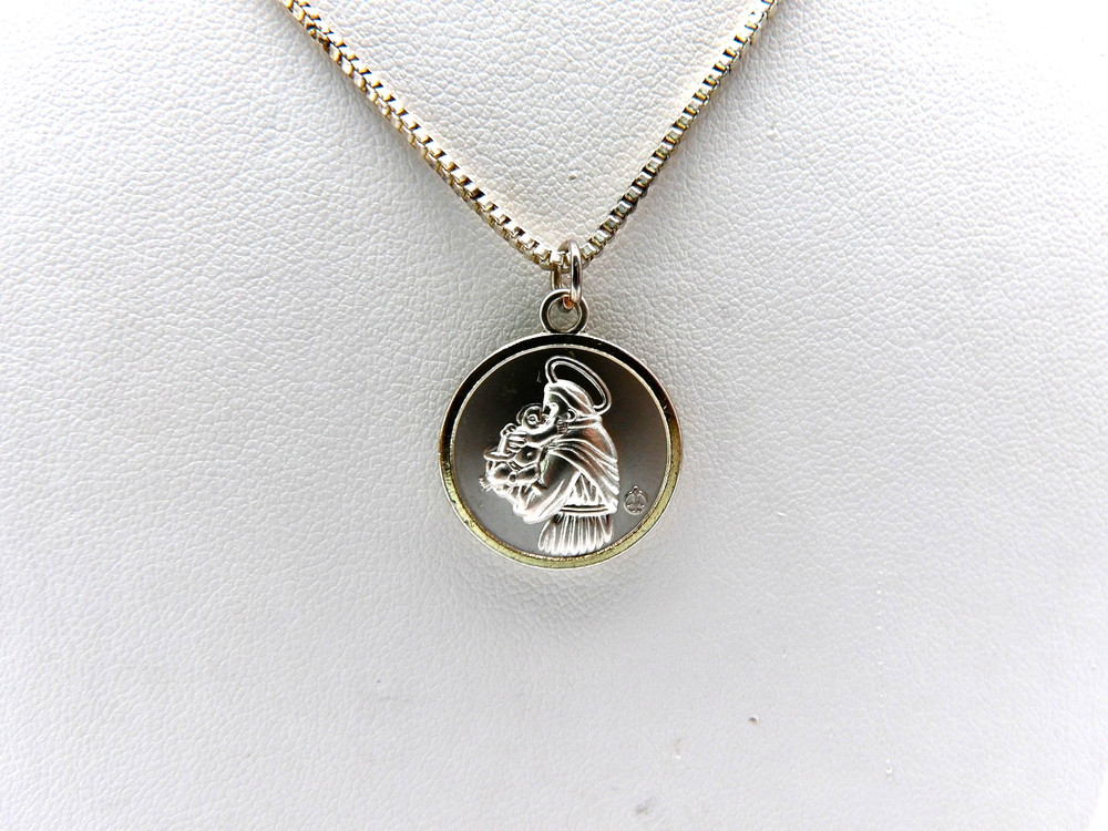 Silver St Saint Anthony Medal Box Chain Pendant Necklace 24 in