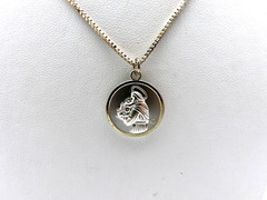 Silver St Saint Anthony Medal Box Chain Pendant Necklace 24 in