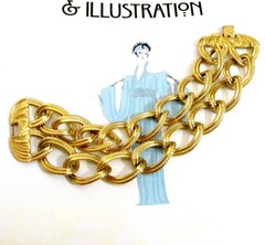 Vtg Runway Wide Double Chain MONET 70s GP Textured Oval Link Bracelet Classic