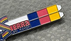 Terra Ski Ranch Vintage Enamel Brooch Lapel Tie Pin Skier Rainbow