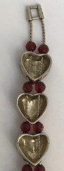 VIntage Monet Heart Bracelet Double Chain Strung Red Beads Bronze Hearts