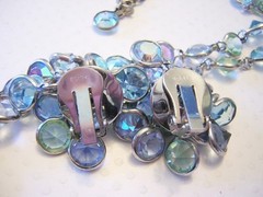 WEISS Open Back BEZEL Set MINT & BABY BLUE RHINESTONES Dangling NECKLACE & ERR