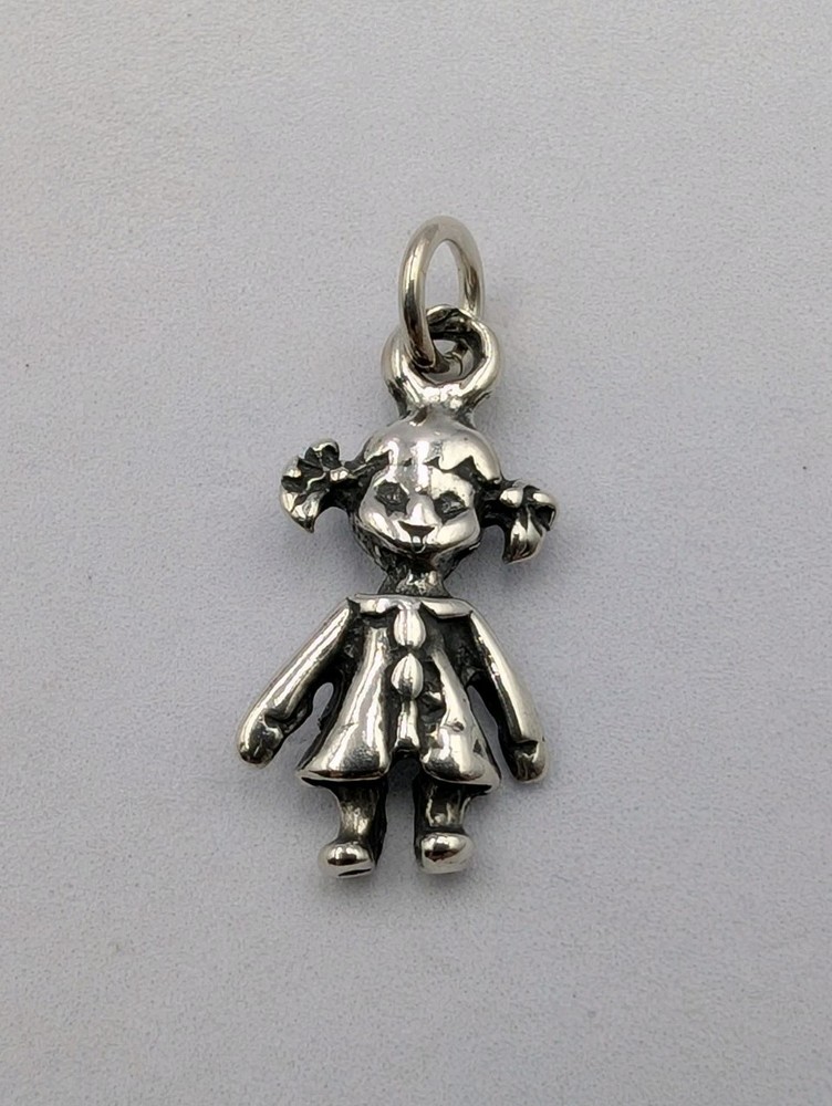 Vintage 925 Sterling Silver Little Girl Child Rag Doll Pigtails Dress Charm 1.1g