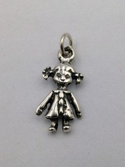 Vintage 925 Sterling Silver Little Girl Child Rag Doll Pigtails Dress Charm 1.1g