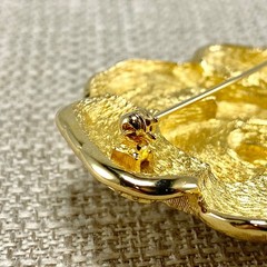 Vintage Christian Dior Flower pin in box Gold Tone Rhinestone 2.25 Inches Wide