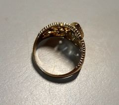 Vintage SETA Gold‑Tone Filigree Ring w/ Blue Marquise Stone Excellent Condition
