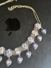Vintage Persian Necklace Blue Enamel Panels Linked Scenic Birds Middle Eastern