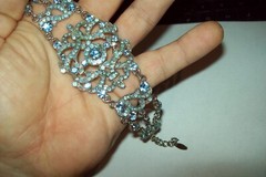Signed VCLM Sparkling Blue AB Rhinestone Bracelet fits 7.5” to 8.5″ Gorgeous