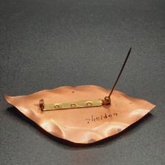 VTG Beryl Sheldon Signed MCM Copper Enamel Fused Glass Brooch Pin