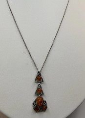 Vintage Baltic Amber Sterling Silver Antique Pendant 16 inch Necklace