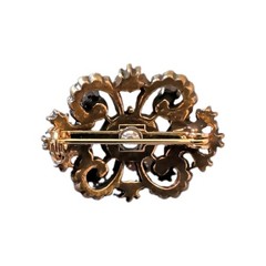 Vintage Gold Tone Filigree Fire Opal Cluster Brooch Pin Pearls