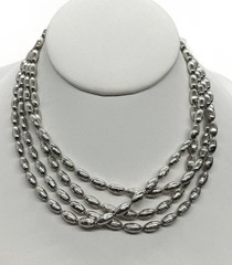 Metallic Oval Textured Beaded Necklace Vintage Silver Tone Opera 54 in