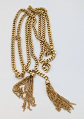 Vintage Lariat Necklace Gold Tone Curb Link Chain Tassels Flapper Open Wrap 52″