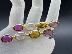 VINTAGE ESTATE FACETED GLASS LAVENDER CLEAR YELLOW BEZEL SET BAR BROOCH PIN PAIR