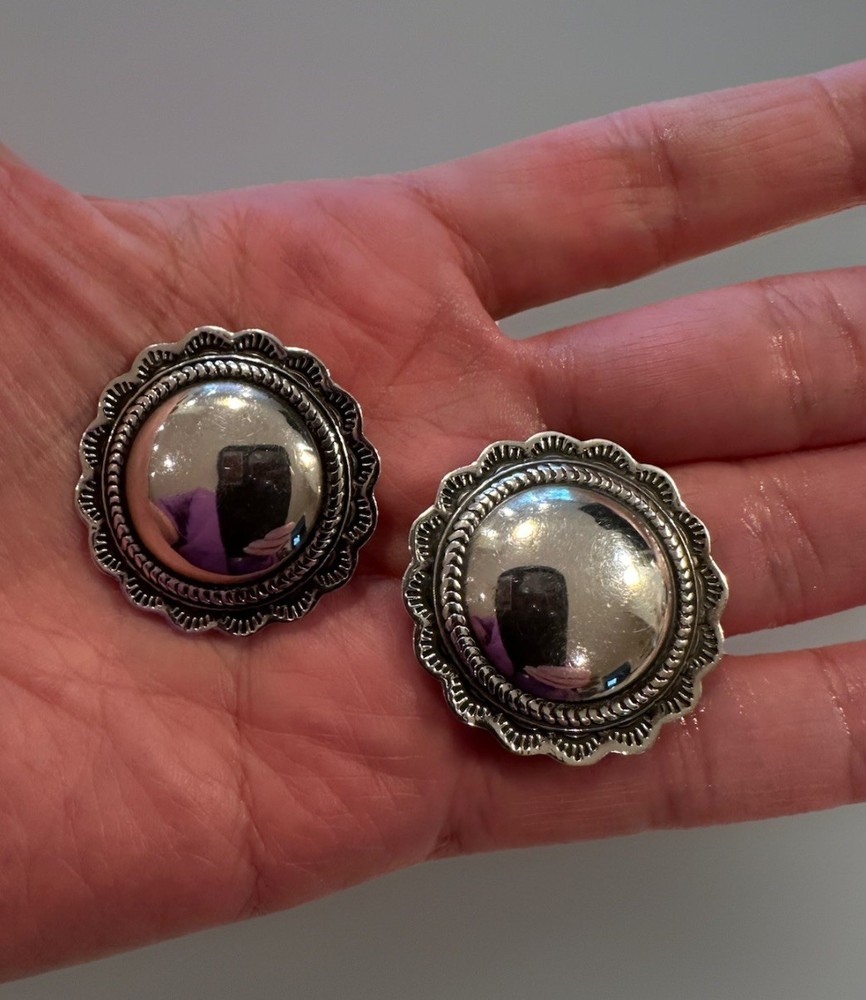 Vintage Sterling SW Style Circular Clip On Earrings/Bold/Drama/Everyday/1.25”