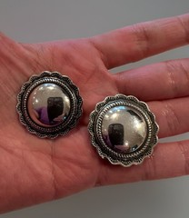 Vintage Sterling SW Style Circular Clip On Earrings/Bold/Drama/Everyday/1.25”