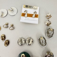 Vintage Earring Lot 14 Pairs Clip On Napier Silver Tone Red Enamel Faux Pearl
