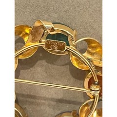 Vintage Binder Brothers BB 12K Gold Filled Wreath Brooch Carved Scarab Gemstones