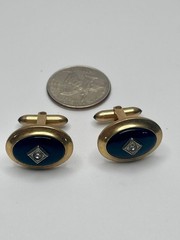 Vintage Dolan Bullock Correct Quality Black Onyx Rhinestone Gold Tone Cufflinks