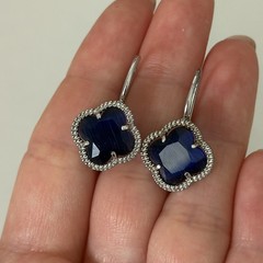 Dyadema Designer 925 Sterling Silver Blue Stone Clover Leverback Dangle Earrings